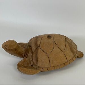 VTG Solid Wood Hand Carved Sea Turtle 9” Signed Wooden Art